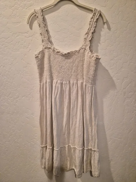 Mlle Gabrielle Beige Smocked Tiered Midi Dress - Picture 6 of 9